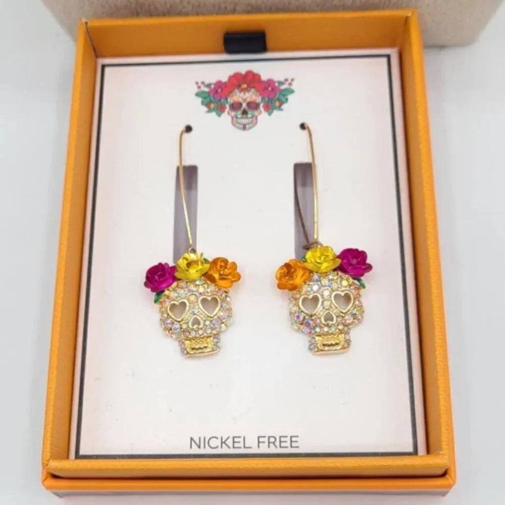 Sugar Skull Shephard Hook Earrings NWT!  NEW!  DAY OF THE DEAD